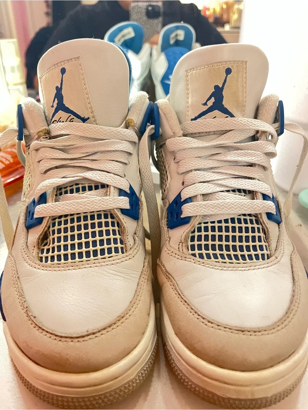 Jordan Kids White and Blue Retro Basketball Sneakers